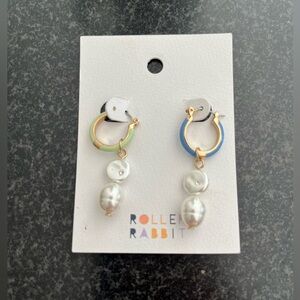 NWT Roller Rabbit Pierced Drop “Elisa” Earrings, Enamel w/Pearl